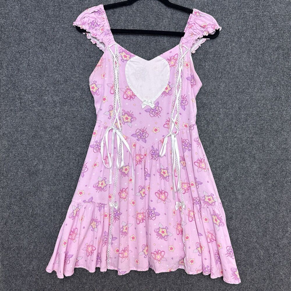 Hot Topic Sweet Society Kawaii Mini Dress S Pink Hearts Stars Coquette Princess